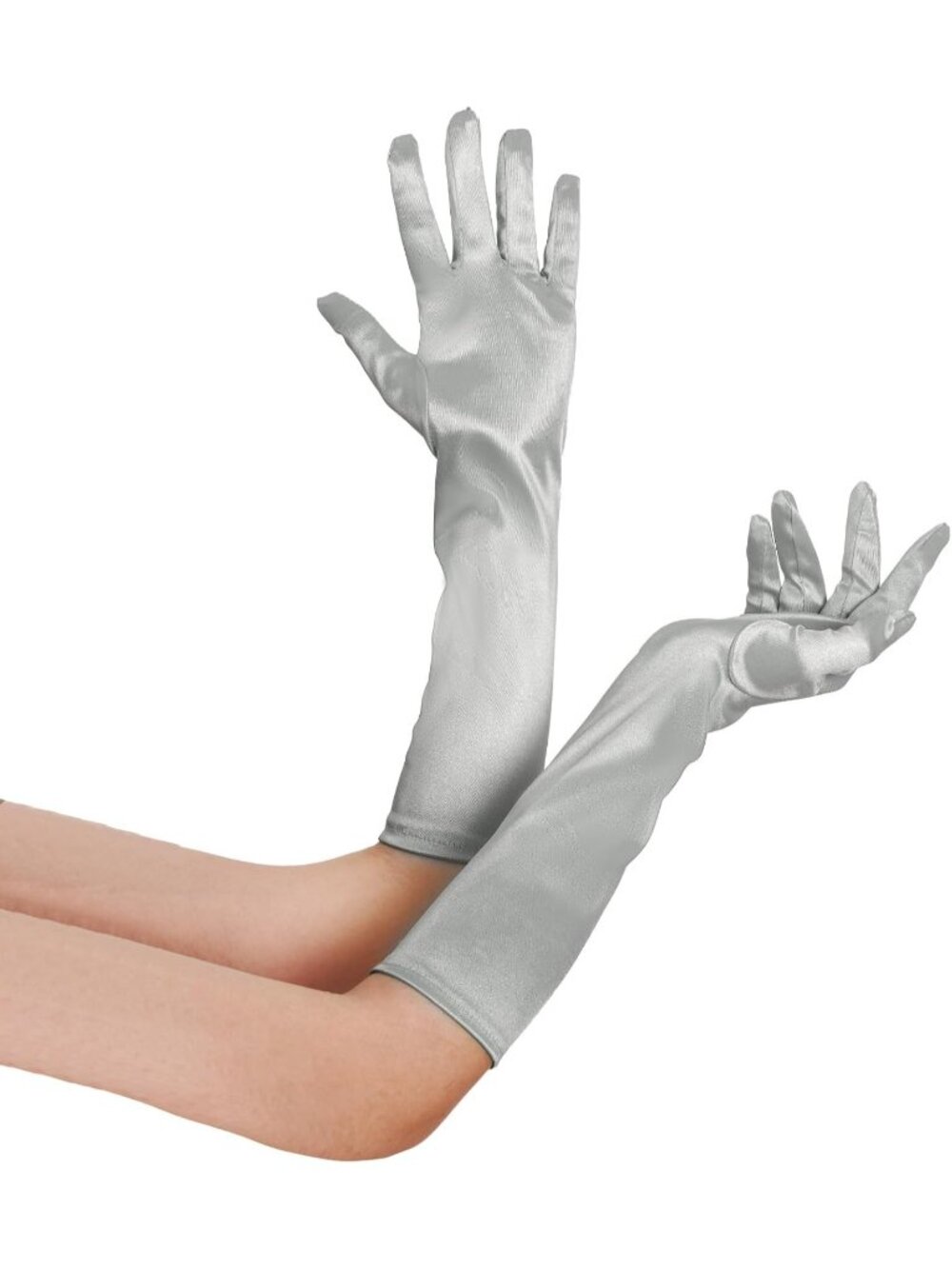 Women's Grey Long Opera Party 20s Stretchy Elbow Length Classic Satin Gloves